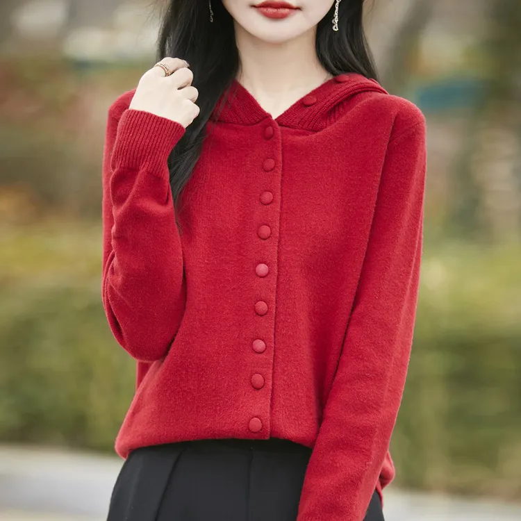 设计感连帽开衫纯色宽松百搭女装上衣2025新款春秋季外搭针织外套