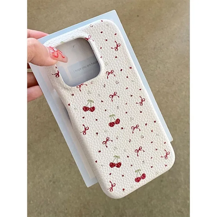 波点樱桃适用16手机壳iPhone15pro新款14日韩13promax荔枝纹7