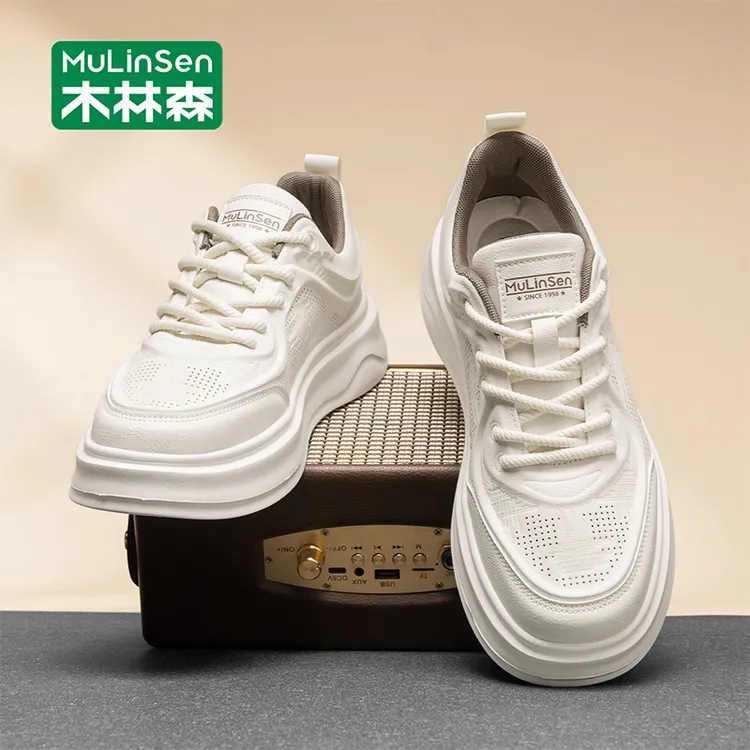 木林森板鞋男2025年新款夏季透气男鞋百搭休闲增高厚底男士小白鞋