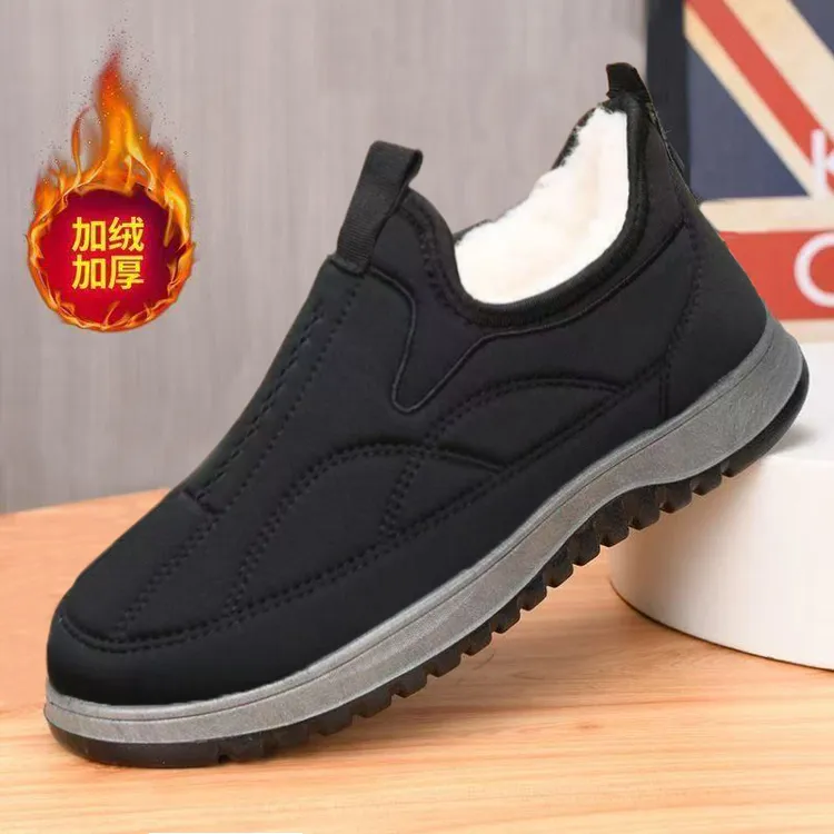 冬季老北京男款防滑一脚蹬防水加绒加厚保靴鞋高帮休闲靴雪地棉鞋