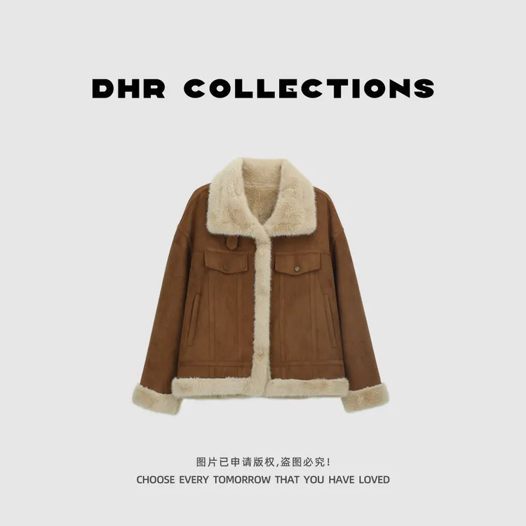 豆豆DA西伯利亚毛毛】冬季加厚保暖麂皮绒外套-225025DW