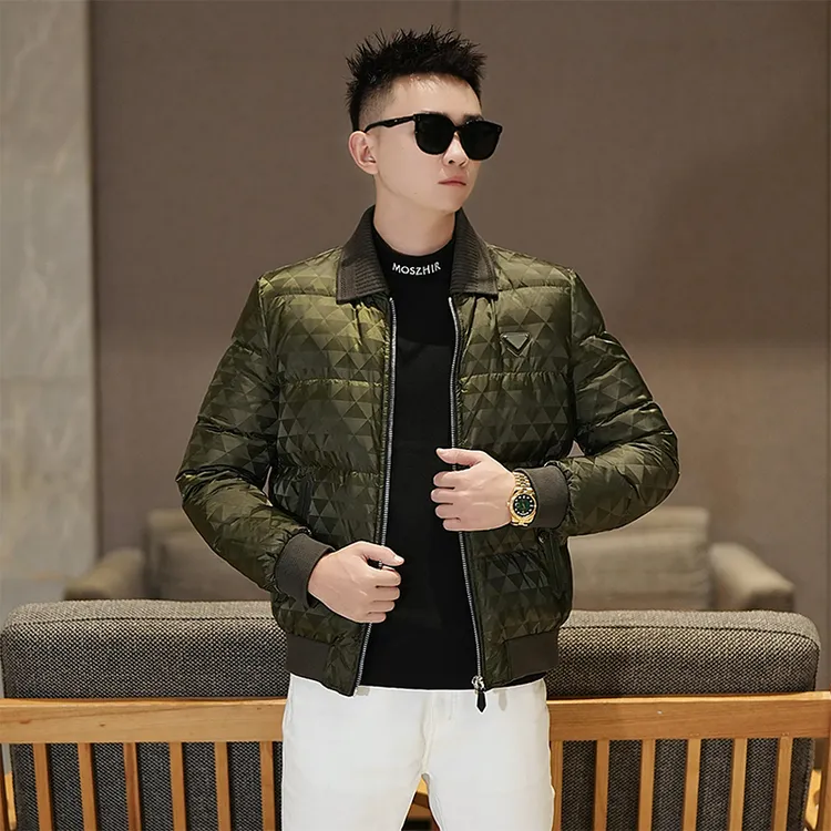冬季潮牌暗纹提花轻奢羽绒服男士休闲潮流百搭轻薄保暖白鸭绒外套