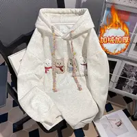 2025秋冬新款加绒加厚卫衣女刺绣花宽松oversize连帽保暖上衣