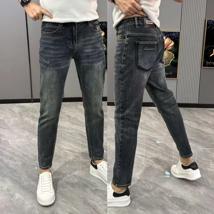 裤子男款秋冬新款牛仔裤男高品质弹力修身小脚裤时尚水洗做旧长裤
