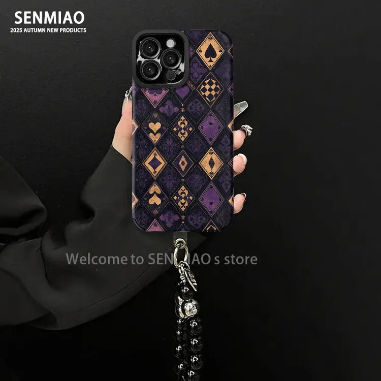 适用【苹果/oppo/华为/vivo/小米】复古黑桃A小羊皮防摔手机壳女款