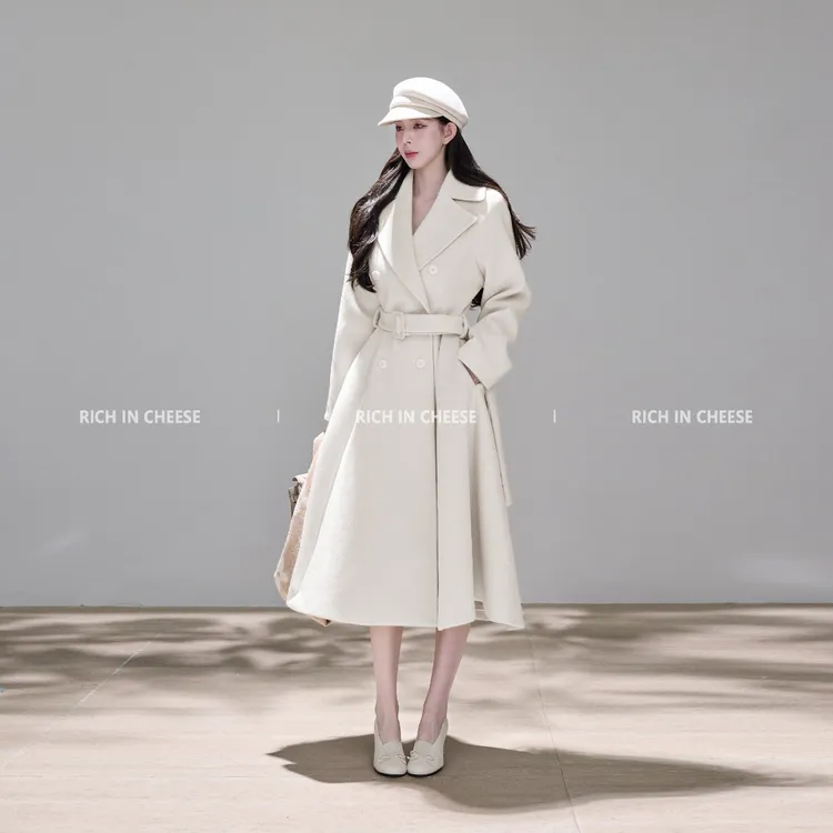 舒胡蕾 机场女明星【新年限定】冬季气质收腰赫本风长款毛呢大衣