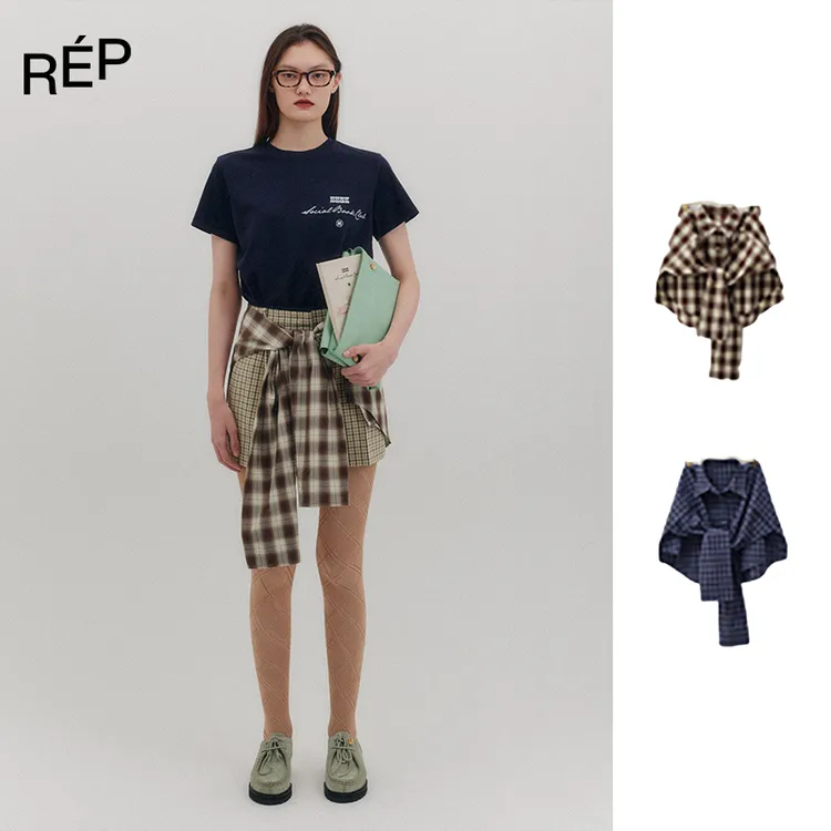 REP-EENK设计师品牌蓝/棕色格纹衬衫披肩 25PF新品