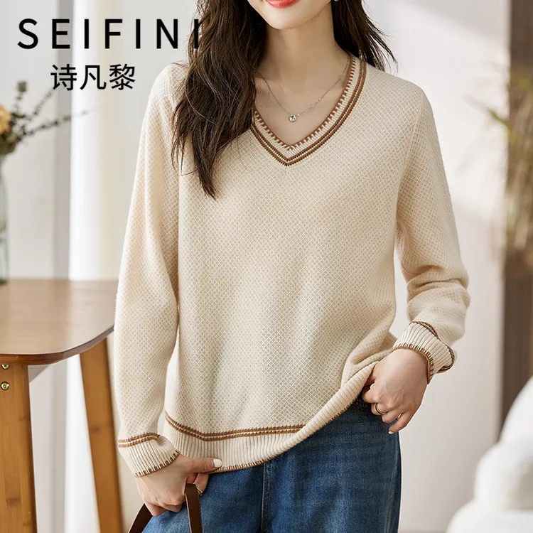 SEIFINI/诗凡黎折扣女装宽松显瘦羊毛针织衫百搭休闲气质毛衣上衣