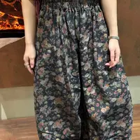 复古休闲抽绳款提花棉阔腿裤宽松大码显瘦碎花百搭印花文艺花色