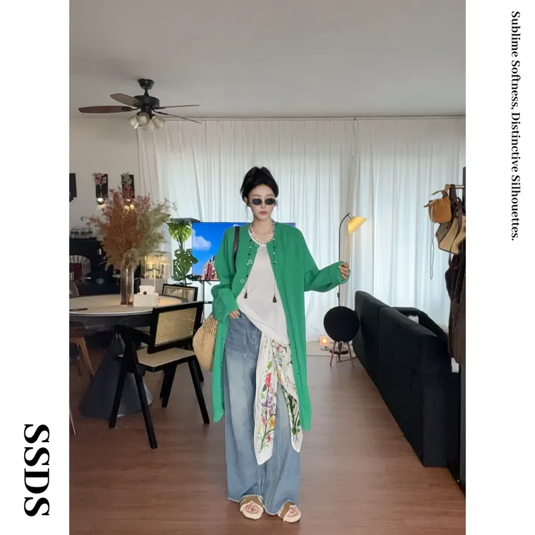 SSDS休闲慵懒风毛衣裙秋季新款气质宽松简约直筒针织衫女连衣裙