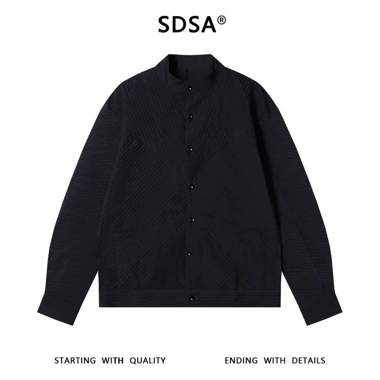 SDSA男士秋冬新款痞帅男装痞帅纯色压皱立领纽扣开衫夹克百搭时尚