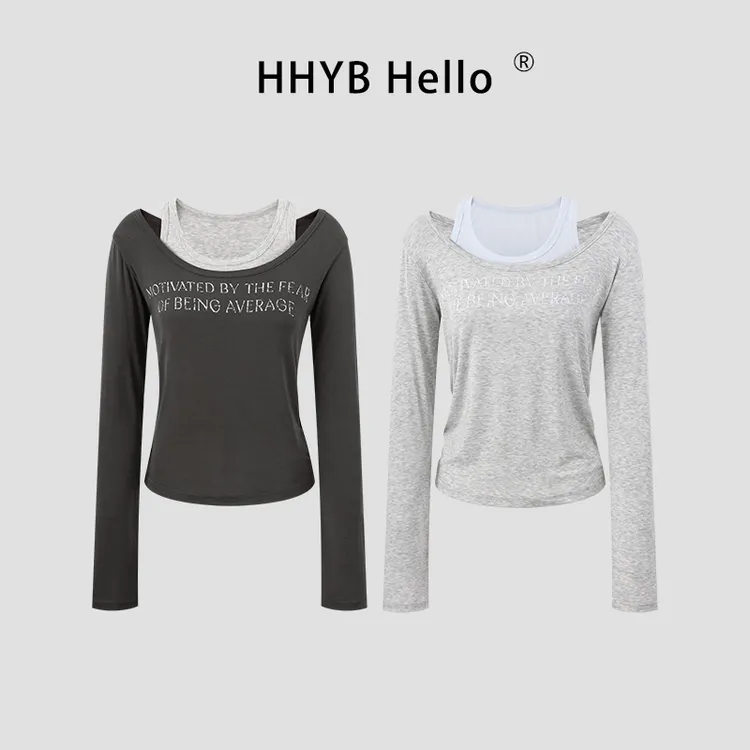 HHYB Hello工字背心薄款长袖罩衫两件套2025新款上衣250614两件套