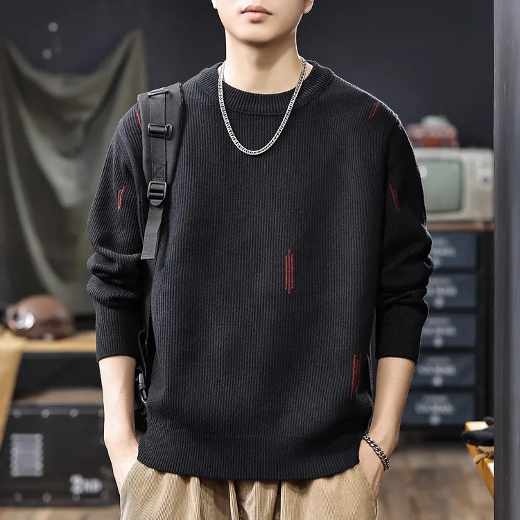 美式重磅复古圆领毛衣男2025秋冬新款潮牌加厚保暖宽松针织毛线衣