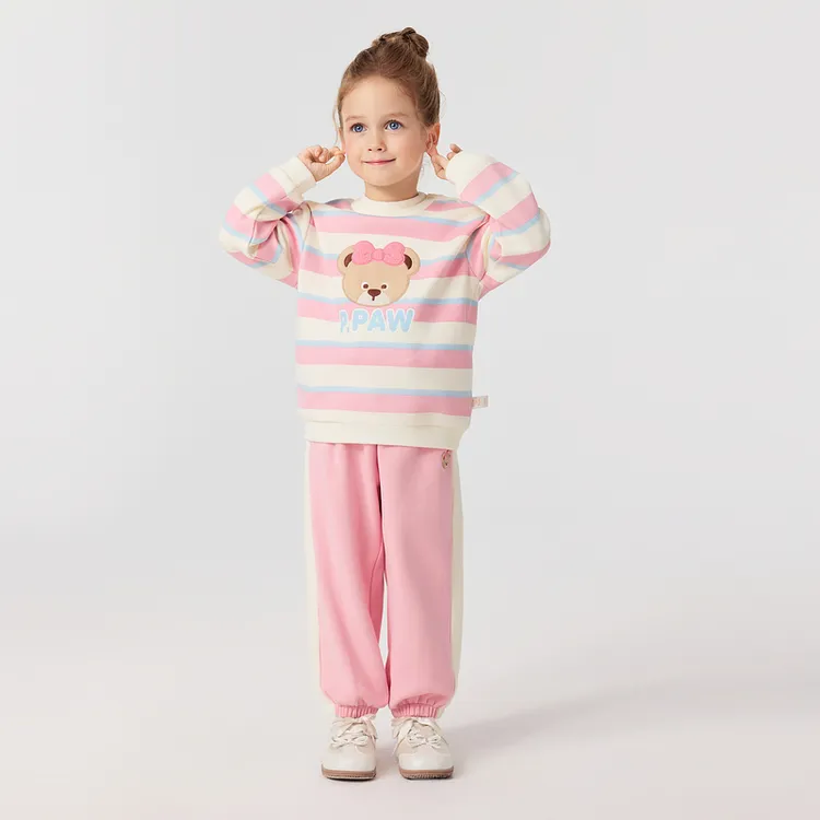 PawinPaw卡通小熊25年秋冬男女宝加绒条纹休闲套装可爱PCSMF4V92E
