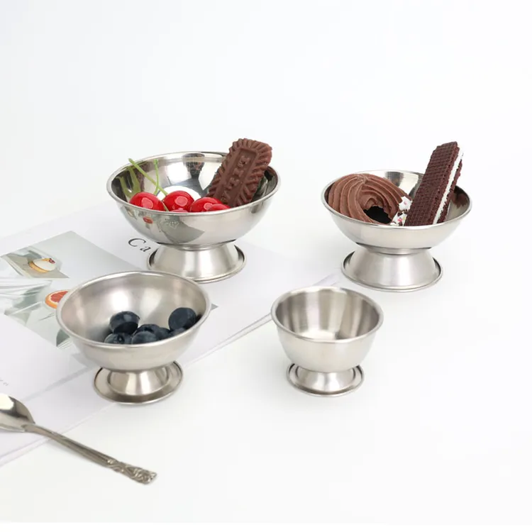 不锈钢高脚碗雪糕杯刨冰雪球杯多用途宠物不锈钢高脚底座杯子