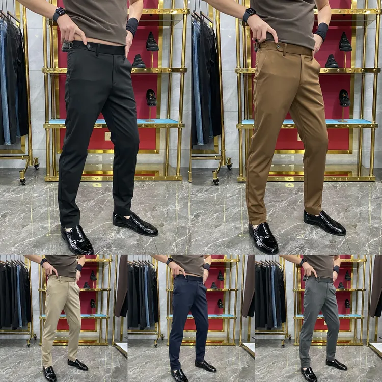 X66647高档男裤免烫可调节腰头男士修身裤脚开叉轻奢简欧西裤