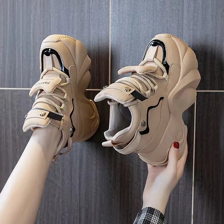 韩版时尚百搭厚底透气春秋时尚夏季网红休闲老爹鞋真皮女鞋运动鞋