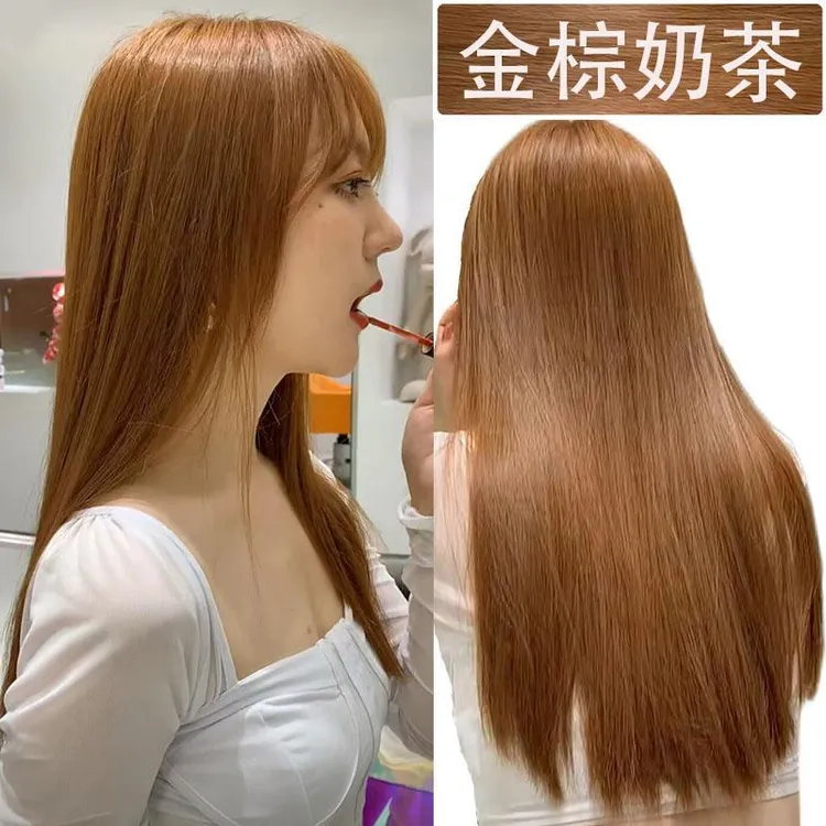 【买一送一】新款金棕奶茶色植物染发膏天然不伤发自己染发剂黑茶色