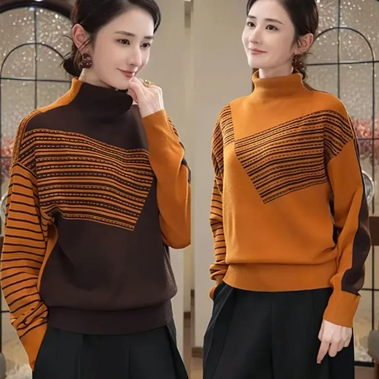 秋冬爆款时尚双面穿高领毛衣女外穿内搭新款宽松百搭堆堆领针织衫
