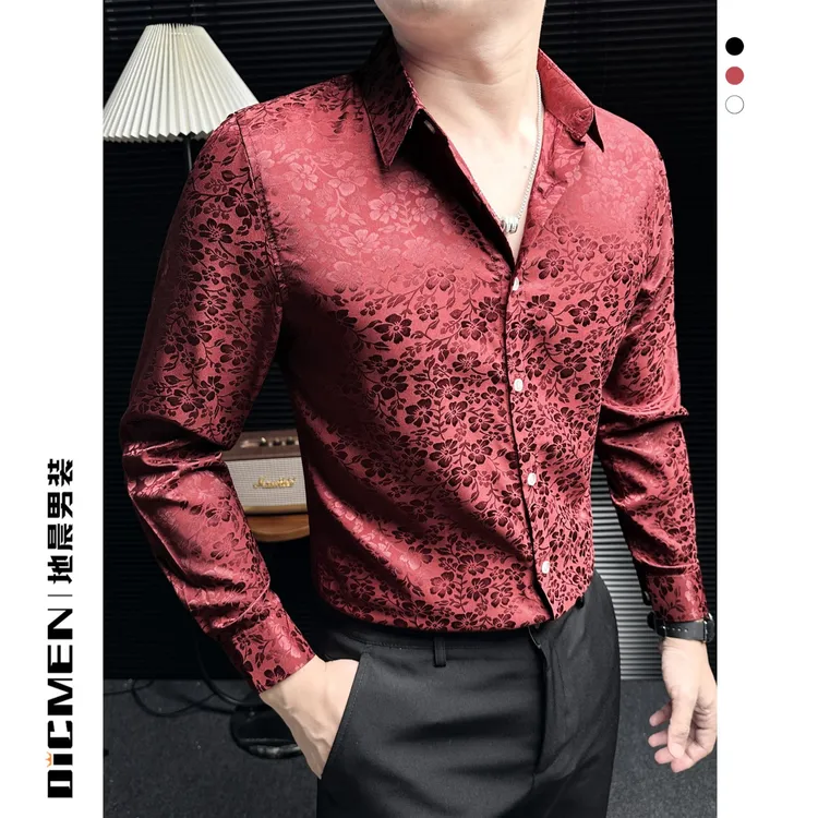 中式国风印花长袖衬衫男款爆款2025新款秋季高级感痞帅风尖领衬衣