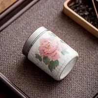 牡丹花开汝窑开片茶叶罐