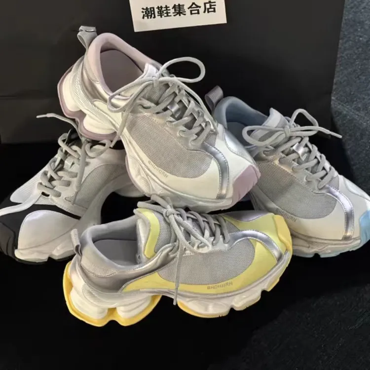 夏季运动老爹鞋2025新款百搭增高网面透气运动鞋轻便软底休闲厚底