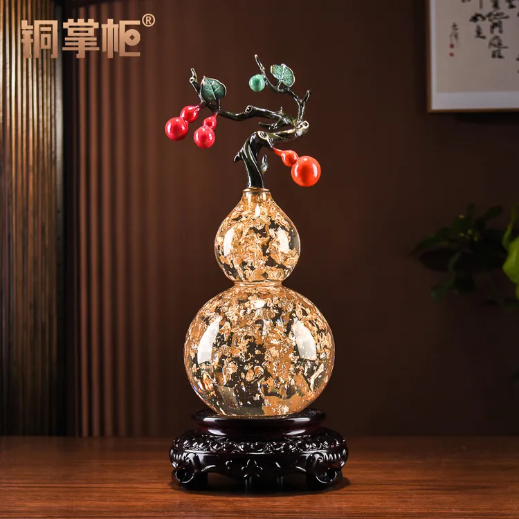 铜掌柜水晶葫芦摆件铜葫芦客厅家居玄关电视柜装饰品高档乔迁礼物