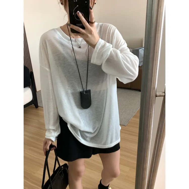 JMHH【冰面膜】超柔软透气天丝长袖t恤女夏季宽松显瘦套头防晒上衣