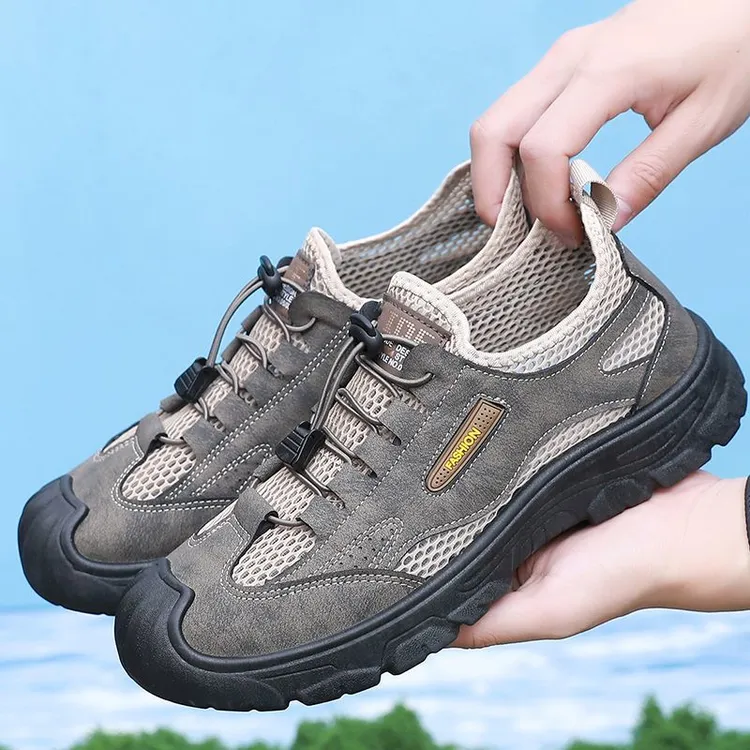 意迪森夏季爆款男鞋一脚蹬网鞋防滑防撞透气爸爸鞋软底抗造户外鞋