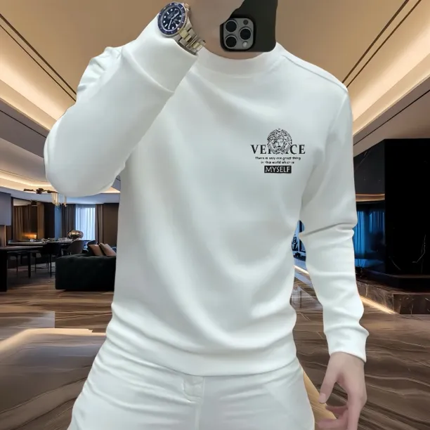 欧洲站卫衣男潮牌秋冬新款加绒圆领时尚百搭印花打底上衣高端男装