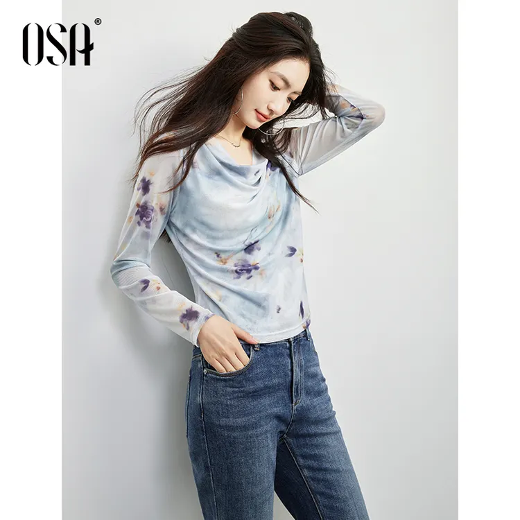 OSA/欧莎【蝶恋花】国风水墨印花荡领设计感上衣高级感S125C11004