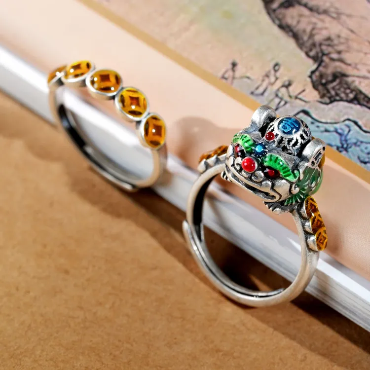 925银珐琅戒指 貔貅+一直有mi（一套）