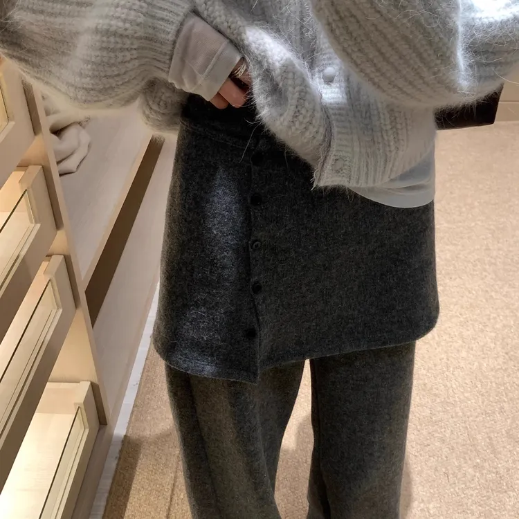 设计感加绒加厚可拆卸屁帘休闲裤女冬新款韩版叠穿气质显瘦直筒裤