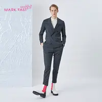 MARKFAST设计师品牌秋冬精英条纹立体裁剪西服外套M1BGM14590