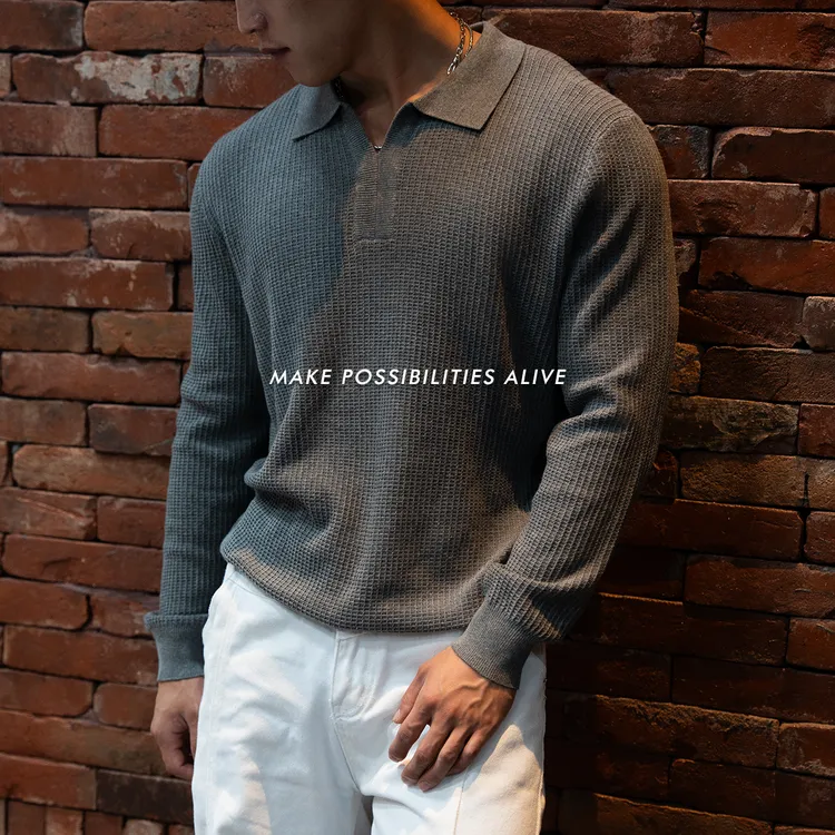 MPA PumpClub秋冬老钱风美式重磅三纱提花编织休闲圆领Polo打底