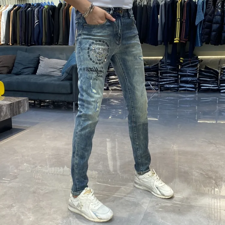 【也许家】新品秋冬男士欧货时尚个性烫钻修身牛仔裤流行裤BB76135