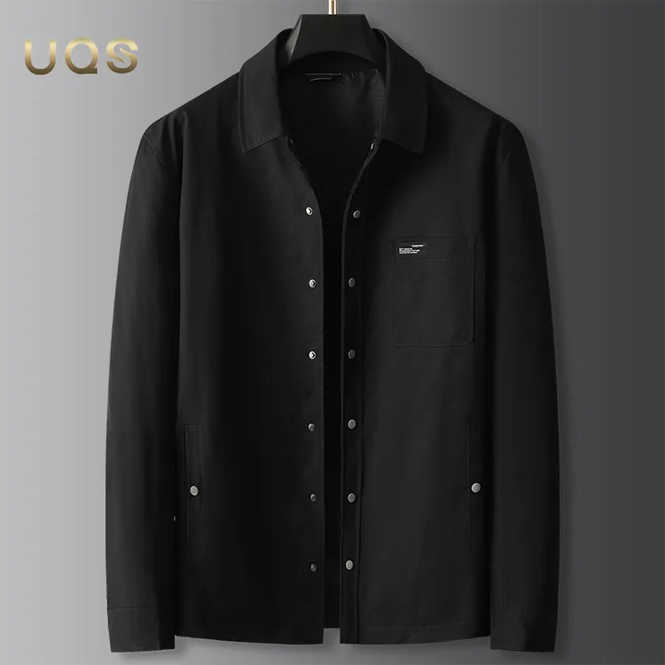 大码男装秋季翻领夹克宽松舒适纯色简约百搭上衣百搭休闲日常潮流