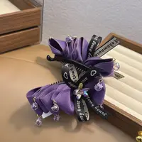 精品水晶新款精致轻奢紫色褶皱黑色丝带气质香蕉夹WM-1061