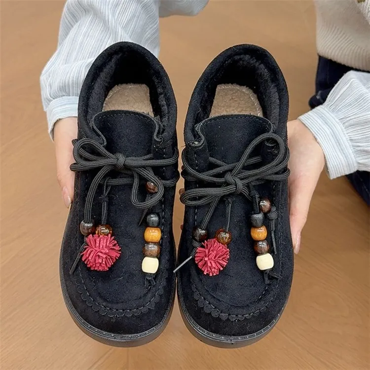 冬季新款保暖棉鞋防寒袋鼠鞋女鞋休闲时髦豆豆鞋软底毛毛鞋懒人鞋