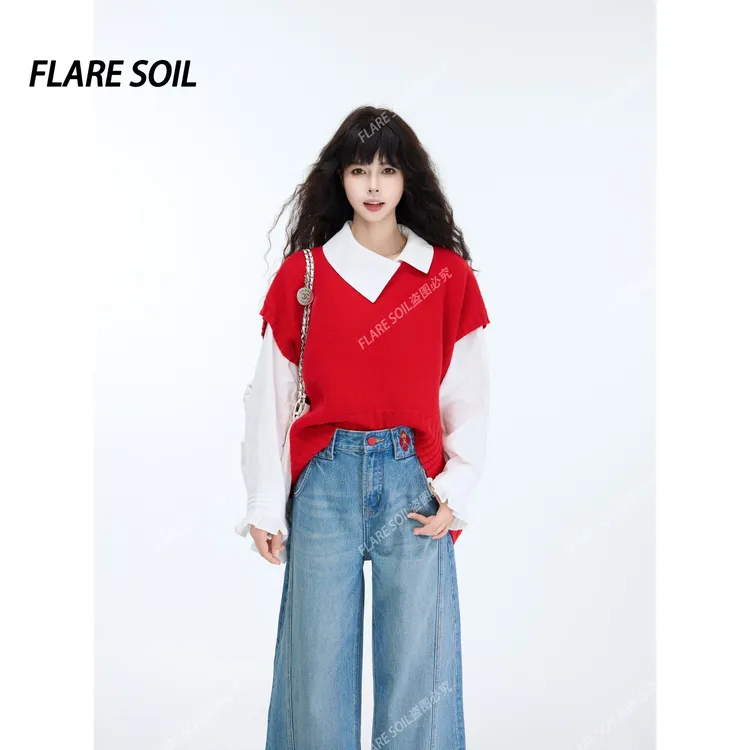 【FLARE SOIL】韩式冬季马夹温柔风针织重工马甲 T40383A