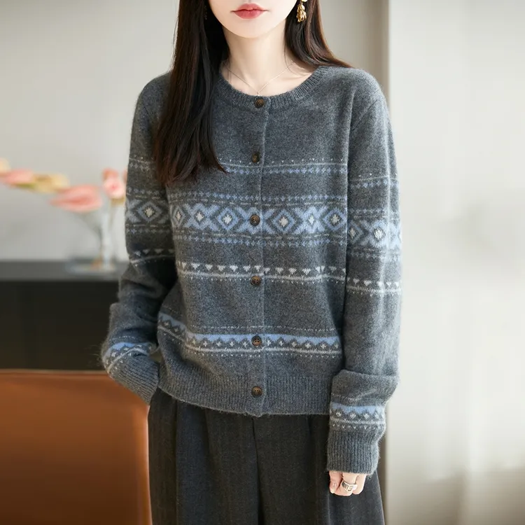 品牌撤柜正品复古提花针织开衫新款软糯洋气秋季羊毛衫百搭女装