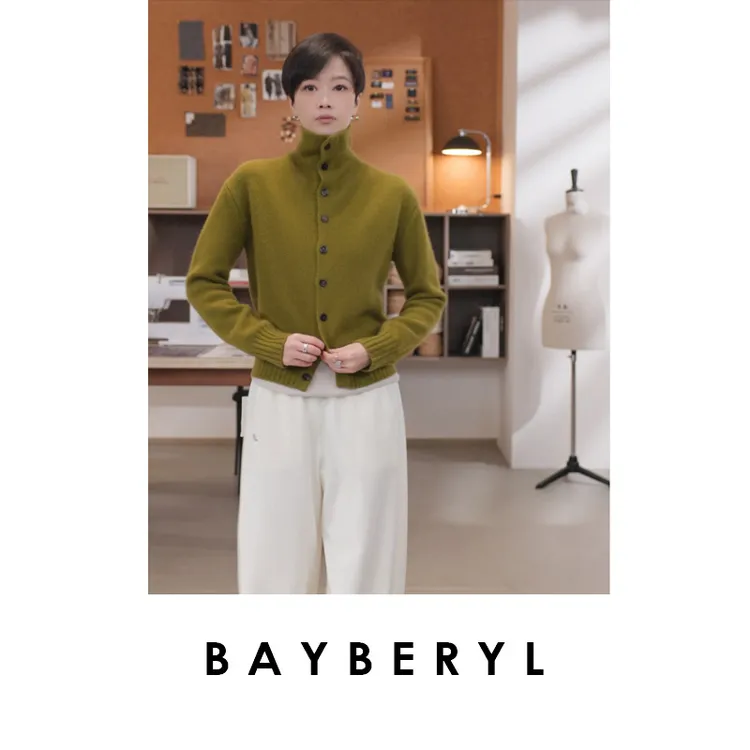 BAYBERYL老贝兜兜*慵懒高领单排扣羊绒秋针织开衫ZZS5H2602-10/26