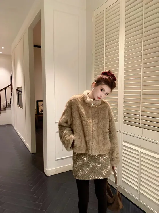 【芝士Cheese】枫林印记 环保毛毛冬季厚款百搭设计一体毛外套