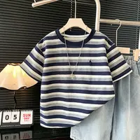 童装男童夏装T恤2025新款儿童夏季薄款条纹棉短袖男孩宽松帅气