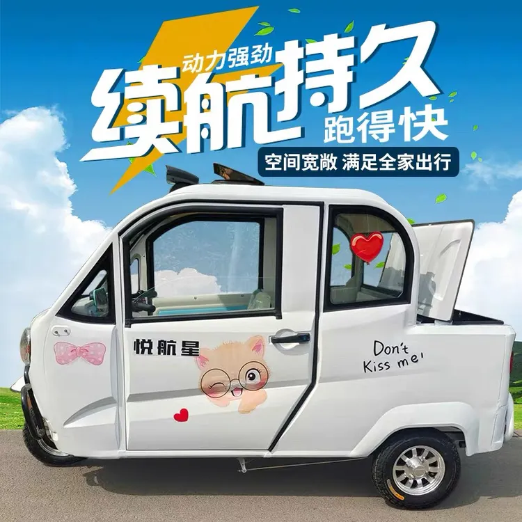 皮卡电动三轮车家用带棚成人代步女士接送孩子老头拉货国标电瓶车