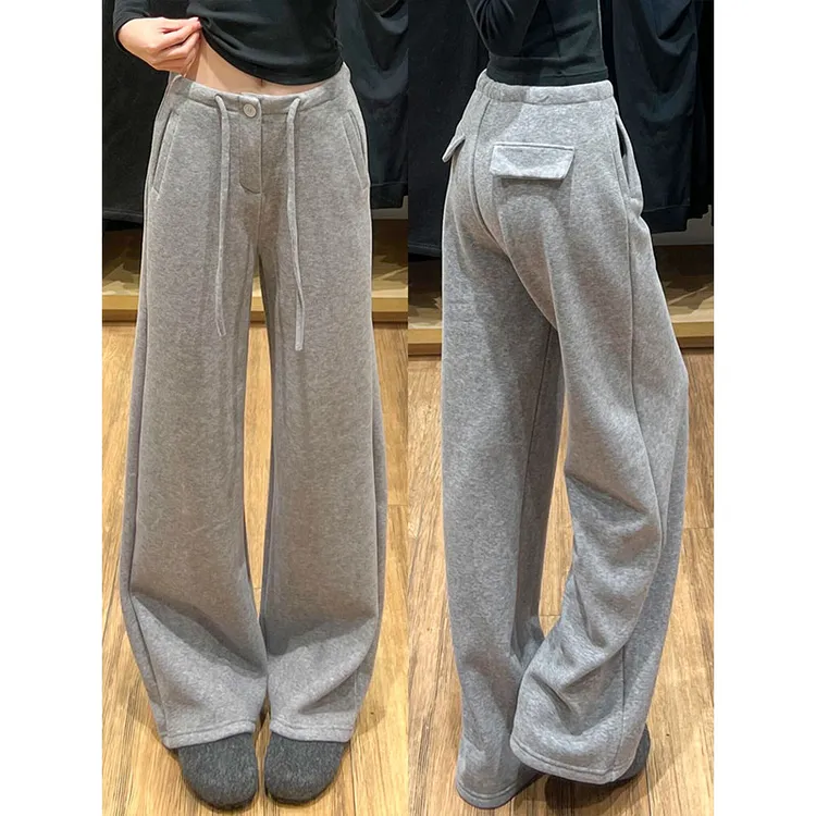 加绒加厚西装阔腿裤女秋冬季2025新款高腰卫裤休闲直筒宽松运动裤