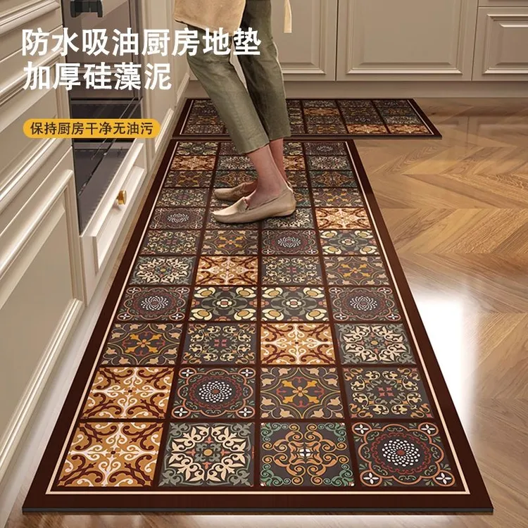 复古美式硅藻泥加厚厨房地垫防滑防油吸水垫专用脚垫地毯可擦免洗