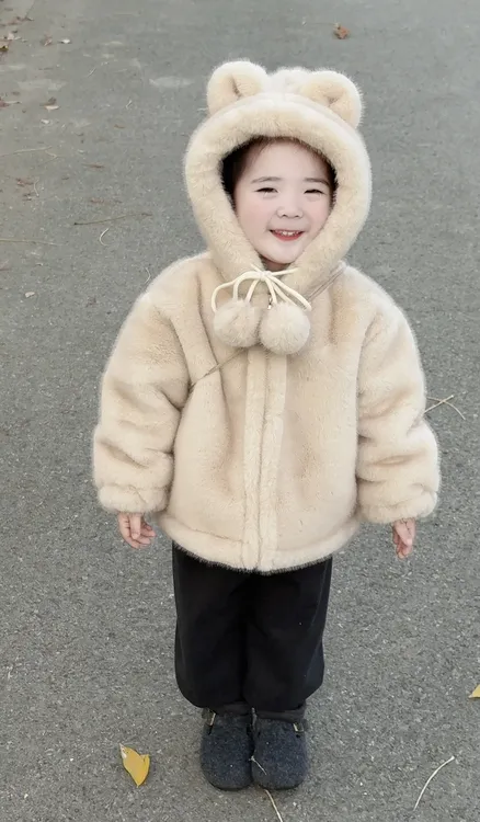 女童韩系仿皮草毛毛衣秋冬2025新款儿童宝宝洋气加绒保暖连冒外套