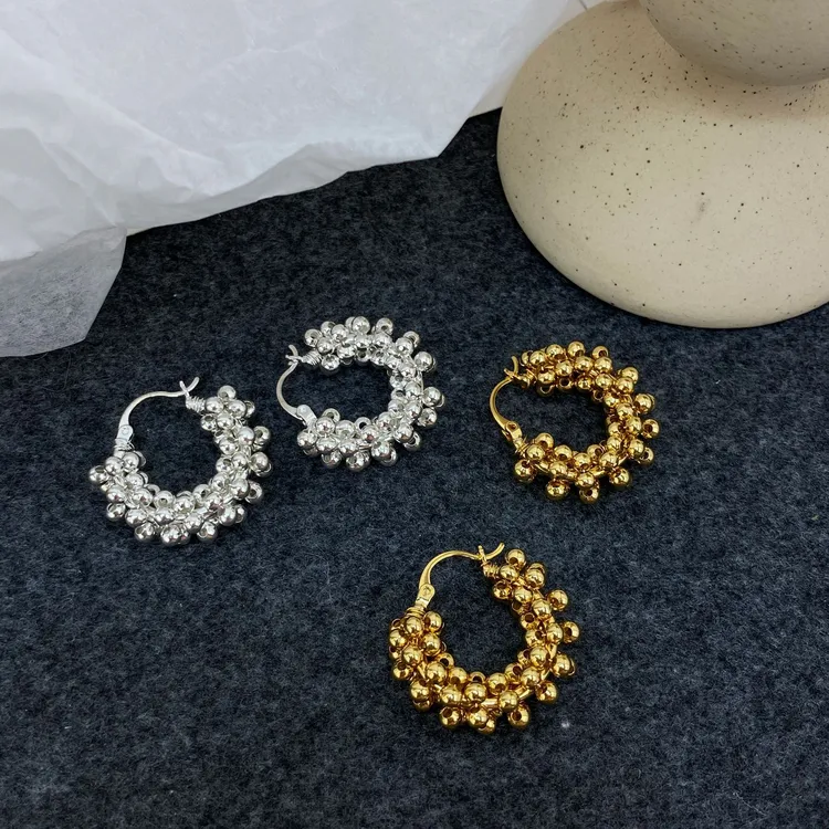 黄铜耳饰 铜镀真金ins小众时尚冷淡风串珠缠绕耳环新款轻奢高级感