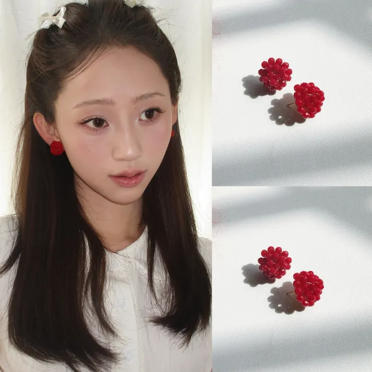 合金耳饰 FULLICESTUDIO原创一颗树莓复古小众安可拉红浆果耳钉